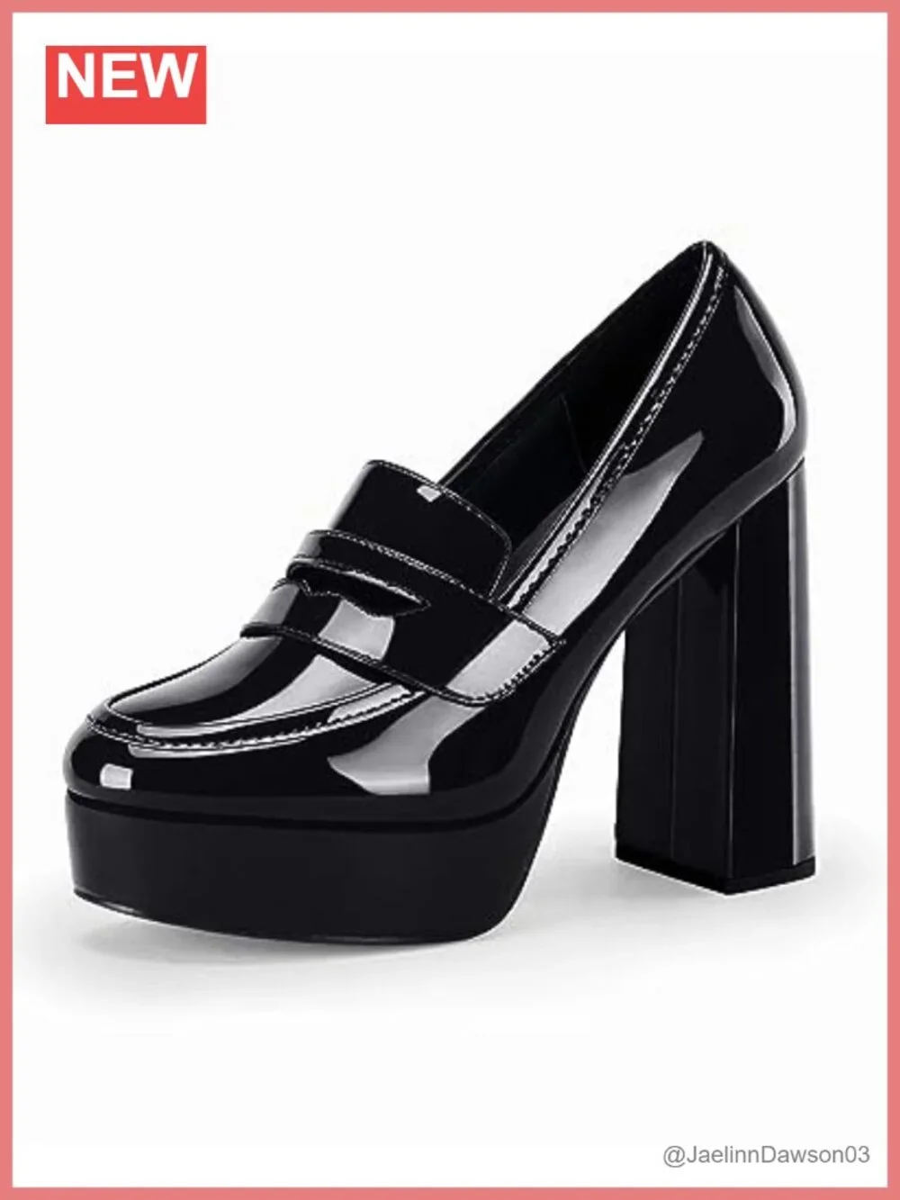 Chunky Platform Heels Loafers Patent Leather Closed Toe Business Dress Pumps